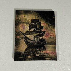 Laser Engraved Pirate Ship Painted Canvas